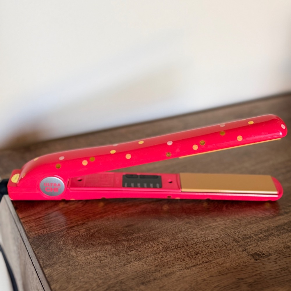Ultra CHI Flat Iron Hair Straightener Pink Gold Polka Dot 1 Inch Ceramic 410F